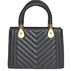 Sac à main simili noir avec détails dorés et bandoulière amovible 20x9xH13,5cm