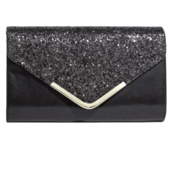Sac pochette de soirée satiné et pailleté 24x5,6xH14cm - 2 modèles noir ou doré