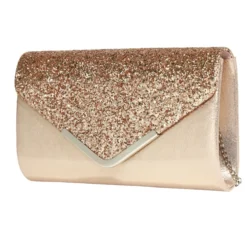 Sac pochette de soirée satiné et pailleté 24x5,6xH14cm - 2 modèles noir ou doré