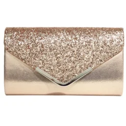 Sac pochette de soirée satiné et pailleté 24x5,6xH14cm - 2 modèles noir ou doré