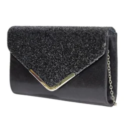 Sac pochette de soirée satiné et pailleté 24x5,6xH14cm - 2 modèles noir ou doré