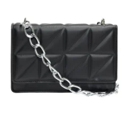 Sac pochette effet matelassée avec chaîne métal 20xH13cm - 2 modèles noir ou vert