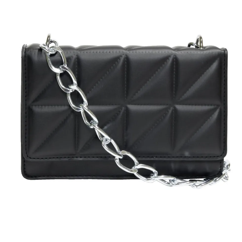 Sac pochette effet matelassée avec chaîne métal 20xH13cm - 2 modèles noir ou vert