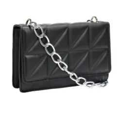 Sac pochette effet matelassée avec chaîne métal 20xH13cm - 2 modèles noir ou vert