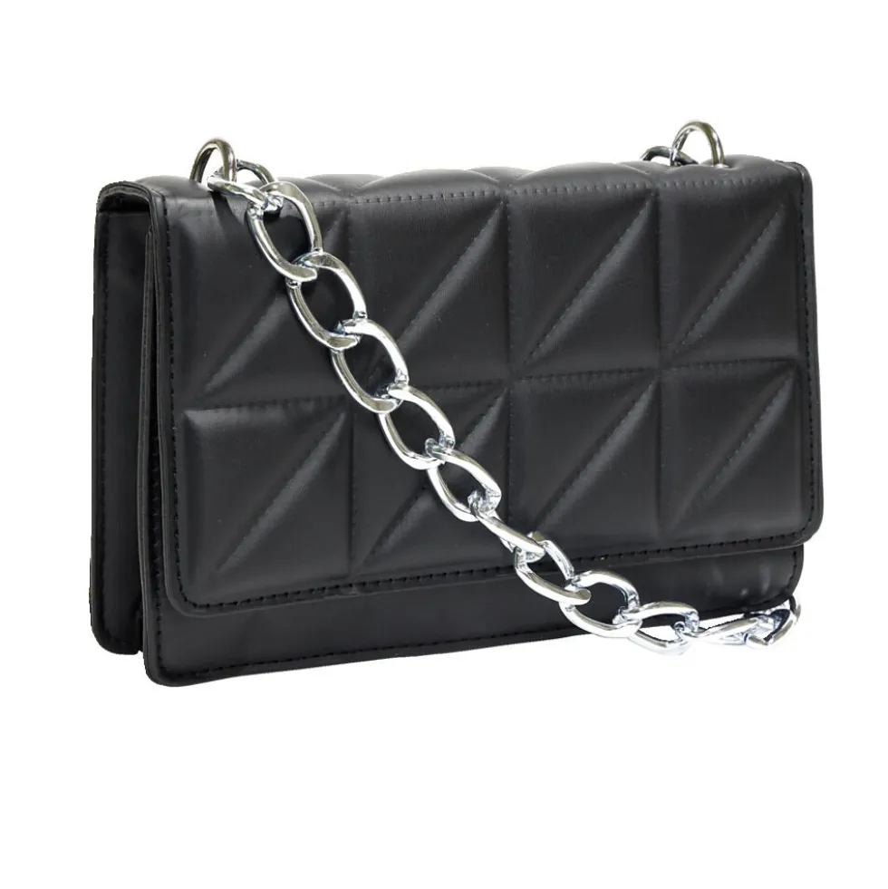 Sac pochette effet matelassée avec chaîne métal 20xH13cm - 2 modèles noir ou vert