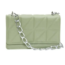 Sac pochette effet matelassée avec chaîne métal 20xH13cm - 2 modèles noir ou vert