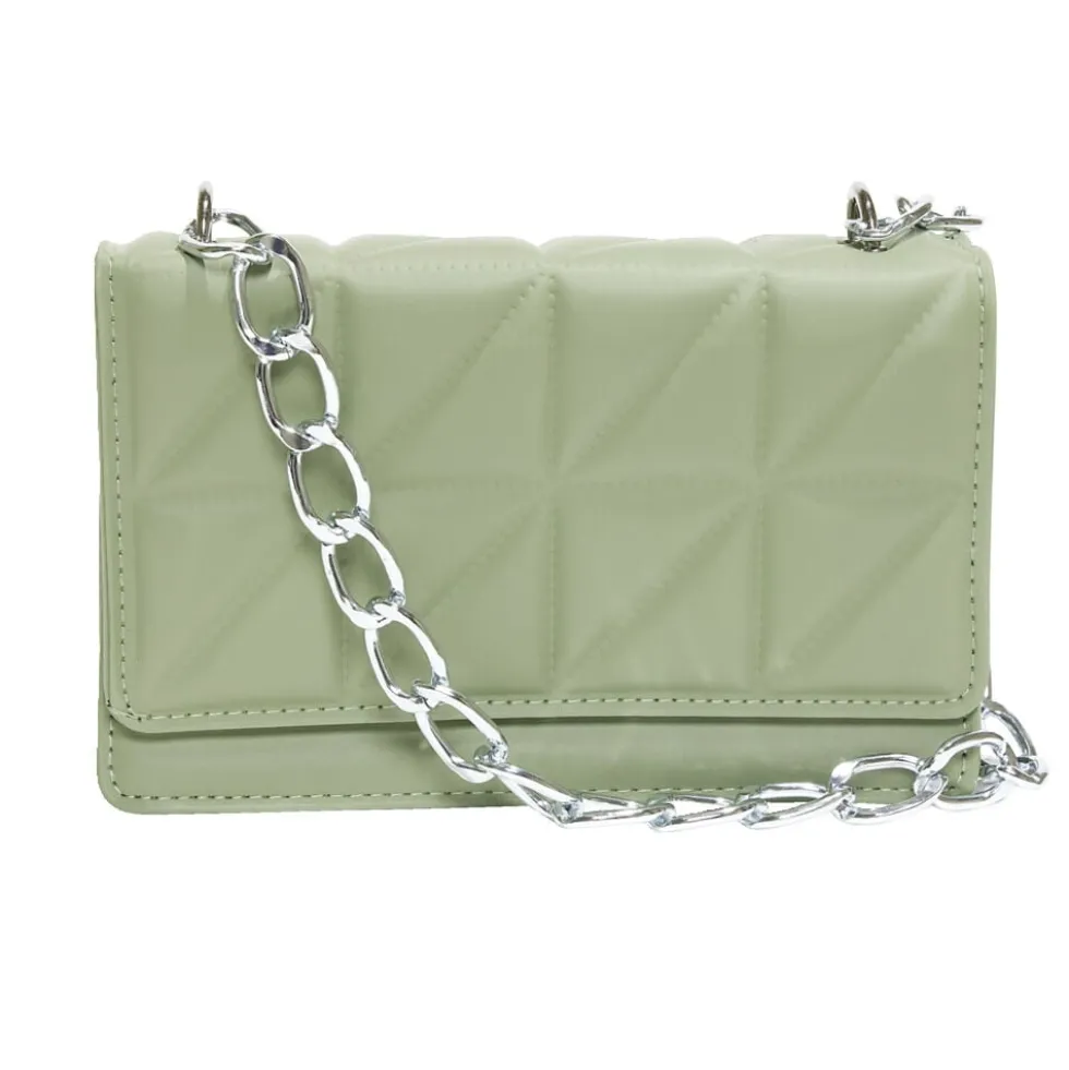 Sac pochette effet matelassée avec chaîne métal 20xH13cm - 2 modèles noir ou vert