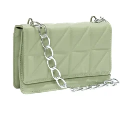 Sac pochette effet matelassée avec chaîne métal 20xH13cm - 2 modèles noir ou vert