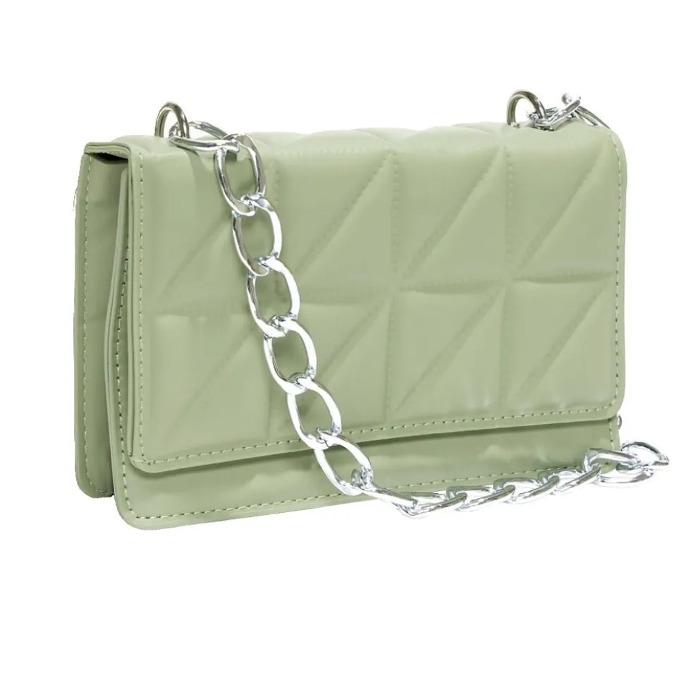 Sac pochette effet matelassée avec chaîne métal 20xH13cm - 2 modèles noir ou vert