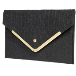 Sac pochette femme feutrine effet croco 25x16cm - 2 modèles noir ou ou blanc