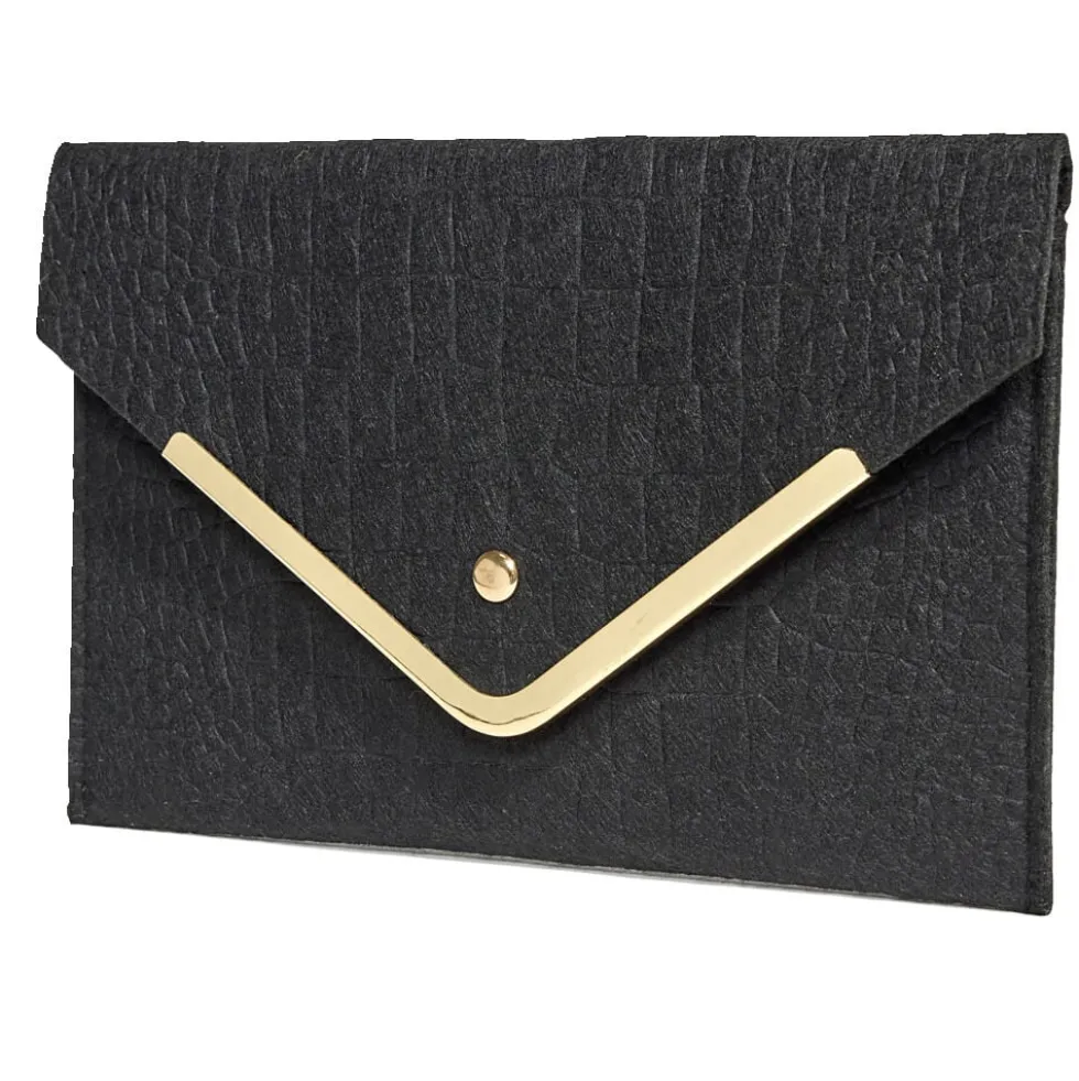 Sac pochette femme feutrine effet croco 25x16cm - 2 modèles noir ou ou blanc