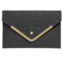 Sac pochette femme feutrine effet croco 25x16cm - 2 modèles noir ou ou blanc