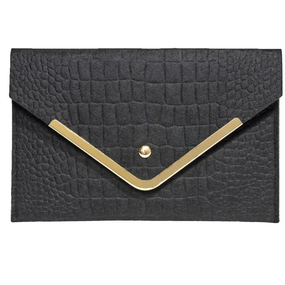 Sac pochette femme feutrine effet croco 25x16cm - 2 modèles noir ou ou blanc