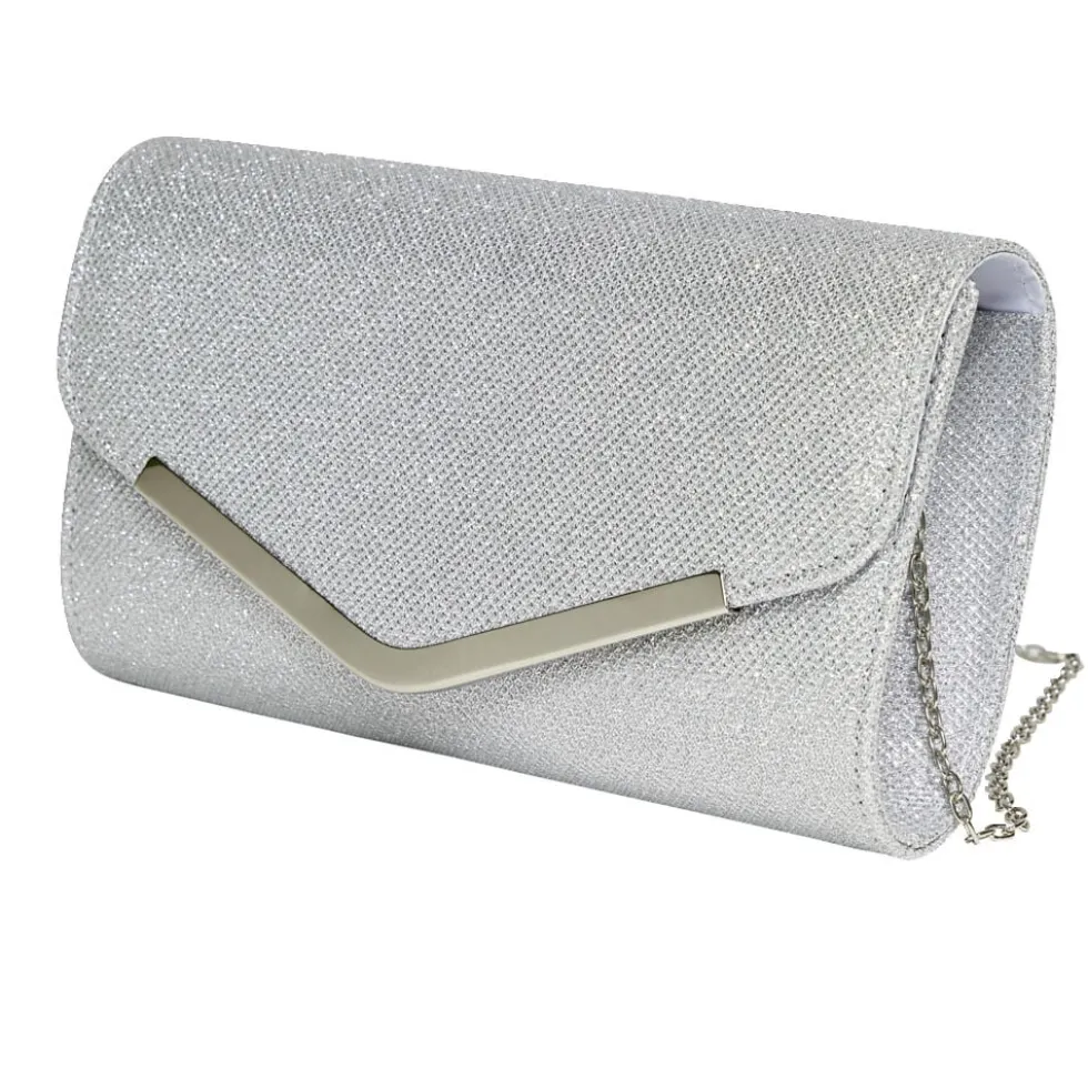 Sac pochette femme strass avec bandoulière chaîne amovible - 2 modèles noir ou doré