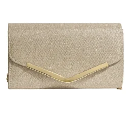Sac pochette femme strass avec bandoulière chaîne amovible - 2 modèles noir ou doré