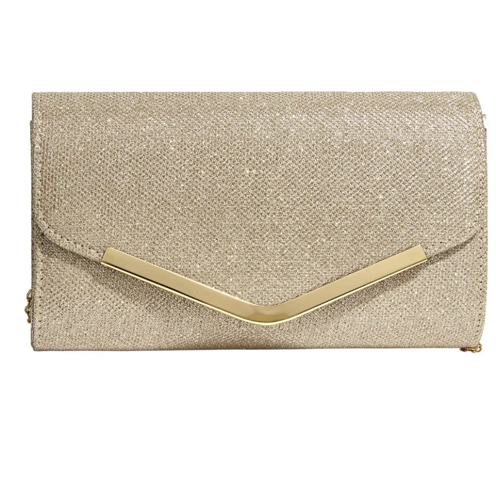 Sac pochette femme strass avec bandoulière chaîne amovible - 2 modèles noir ou doré