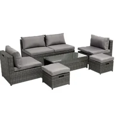 Salon de jardin Imbrik 6 places plastique tressé et acier gris (6 pièces)