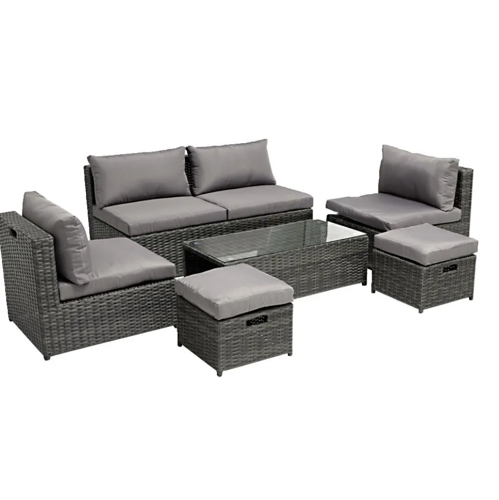 Salon de jardin Imbrik 6 places plastique tressé et acier gris (6 pièces)