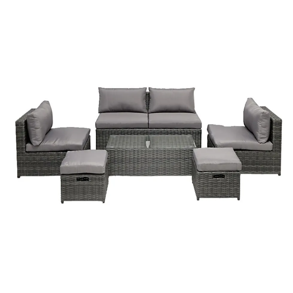 Salon de jardin Imbrik 6 places plastique tressé et acier gris (6 pièces)