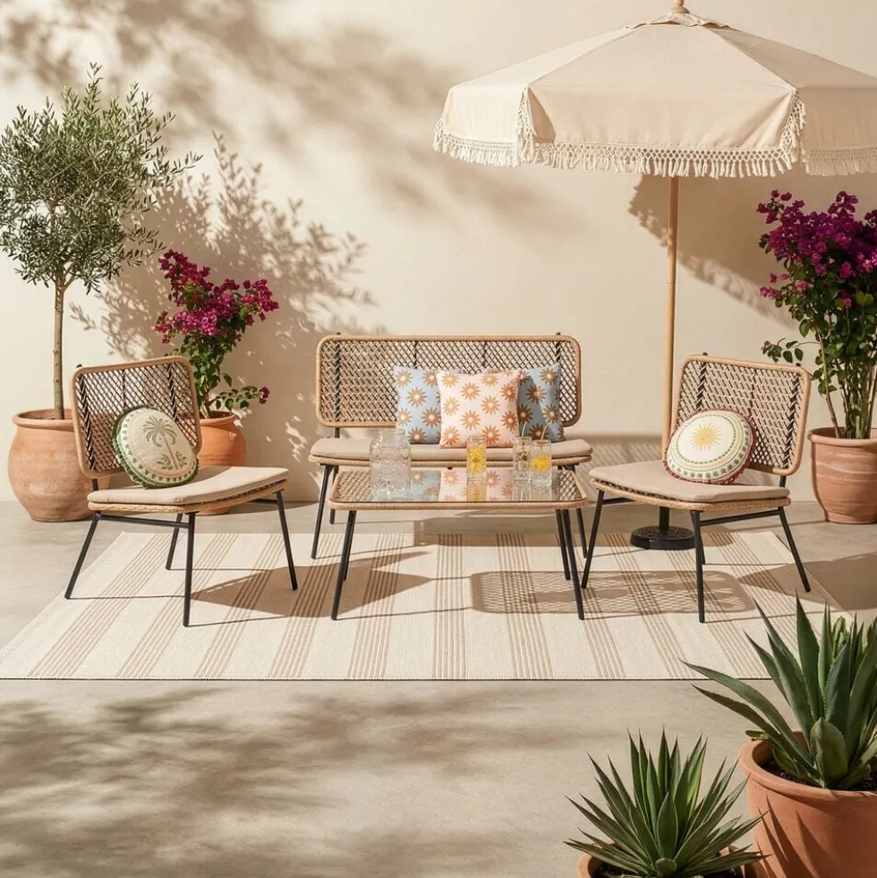 Salon de jardin 4 personnes Bali marron naturel