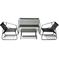 Salon de jardin 4 personnes Mathis textilène gris anthracite