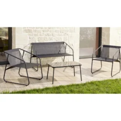 Salon de jardin 4 personnes Mathis textilène gris anthracite