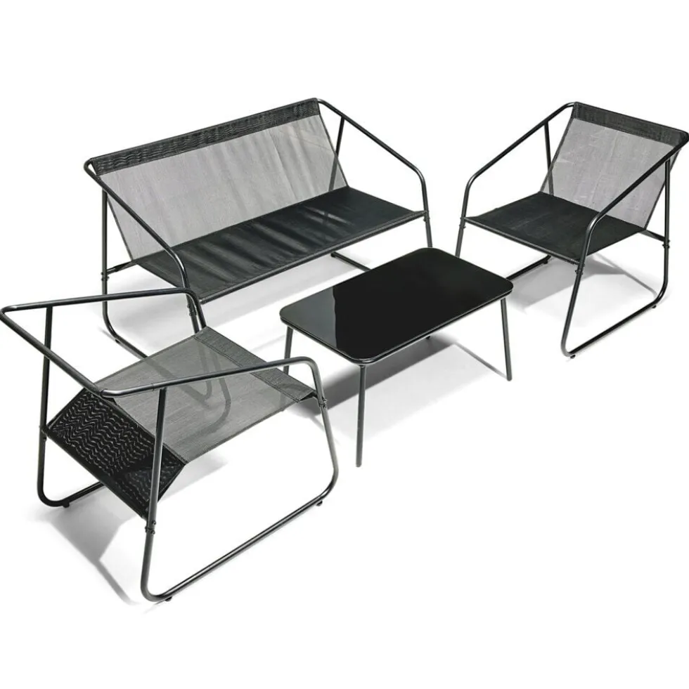 Salon de jardin 4 personnes Mathis textilène gris anthracite