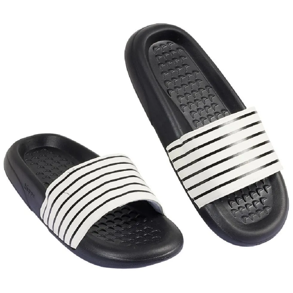 Sandales claquettes plastique noir rayé blanc 36/37