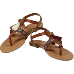 Sandales Femme pompon marron beige T36-40
