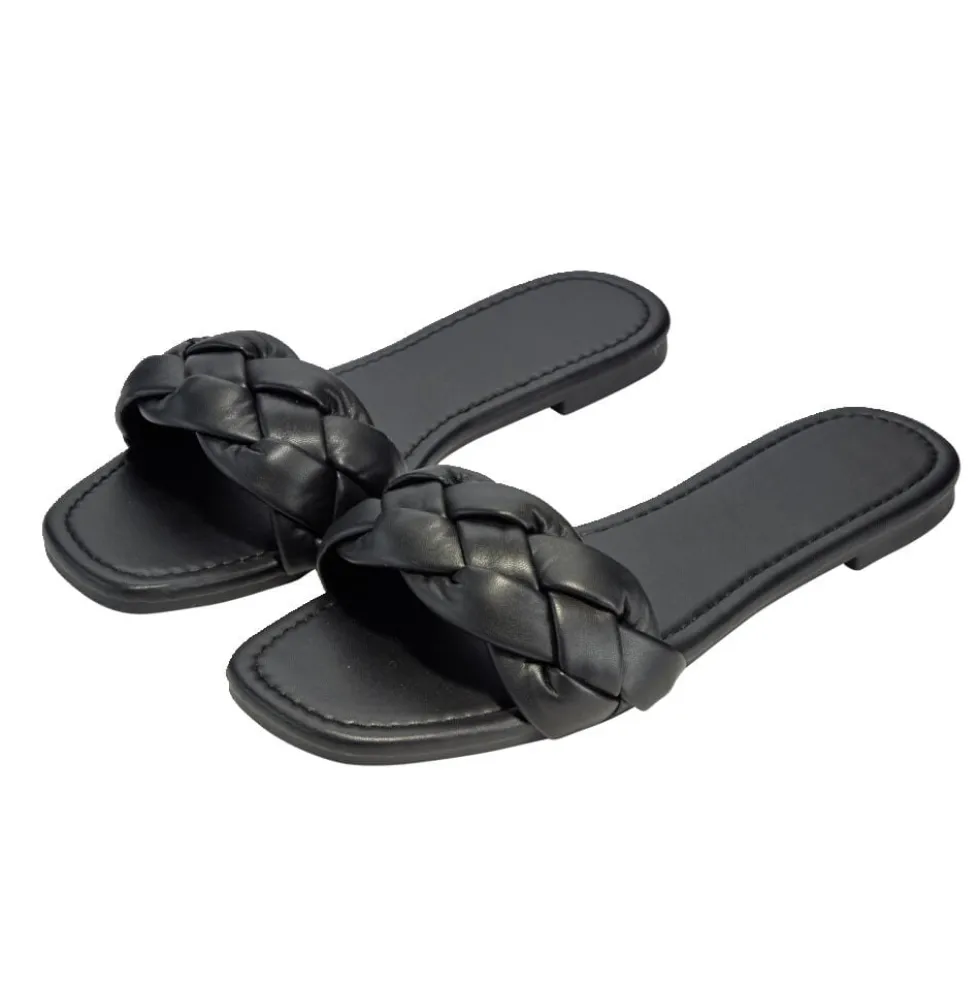 Sandales femme tressées simili noir 39/40