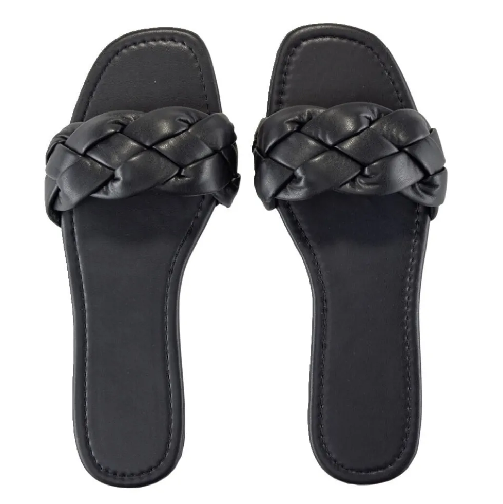 Sandales femme tressées simili noir 39/40