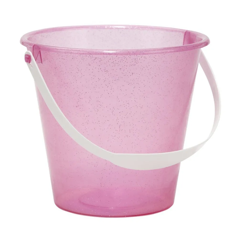 Seau de plage enfant plastique paillette 18x14xH15,5cm (4 modèles)