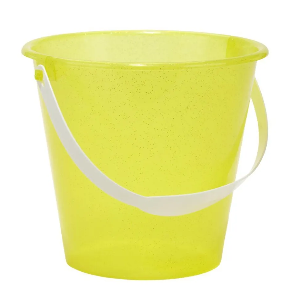 Seau de plage enfant plastique paillette 18x14xH15,5cm (4 modèles)