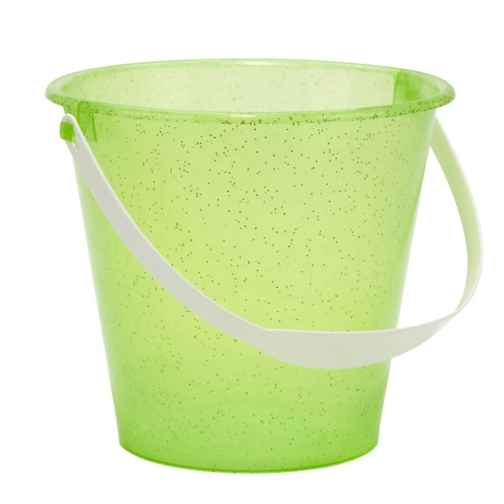 Seau de plage enfant plastique paillette 18x14xH15,5cm (4 modèles)