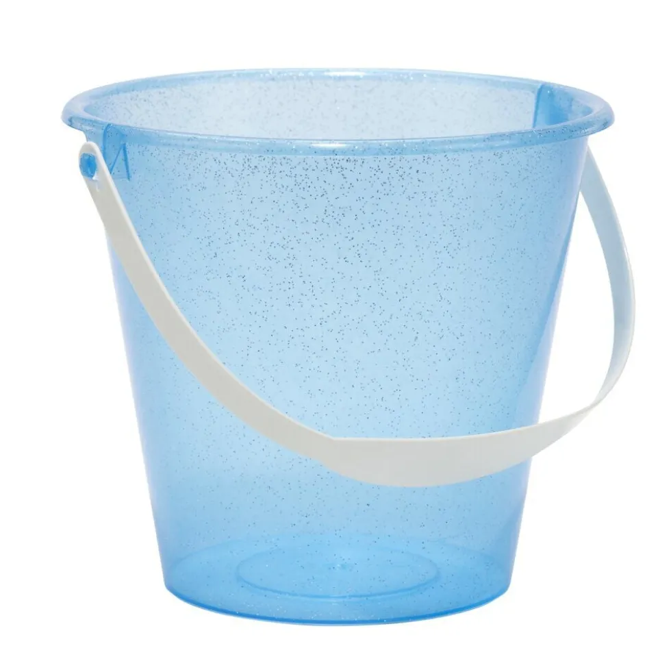 Seau de plage enfant plastique paillette 18x14xH15,5cm (4 modèles)