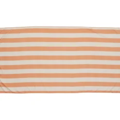 Serviette de plage microfibre marinière blanc et corail 1 personne