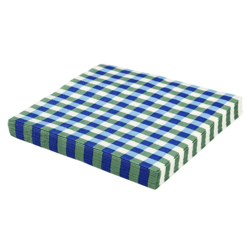 Serviette papier x20 carreaux blanc et bleu 33x33cm