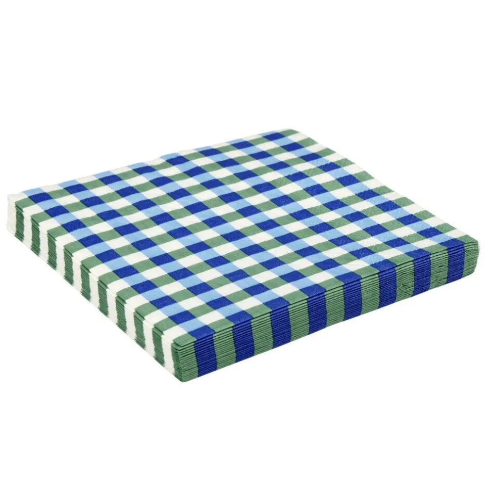 Serviette papier x20 carreaux blanc et bleu 33x33cm