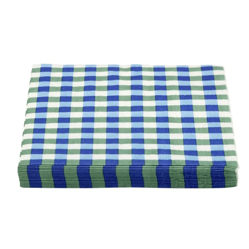 Serviette papier x20 carreaux blanc et bleu 33x33cm