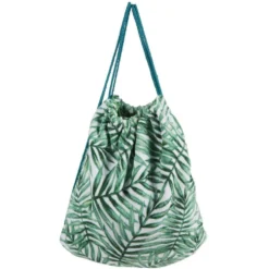 Serviette sac de plage 2 en 1 motif feuille vert blanc