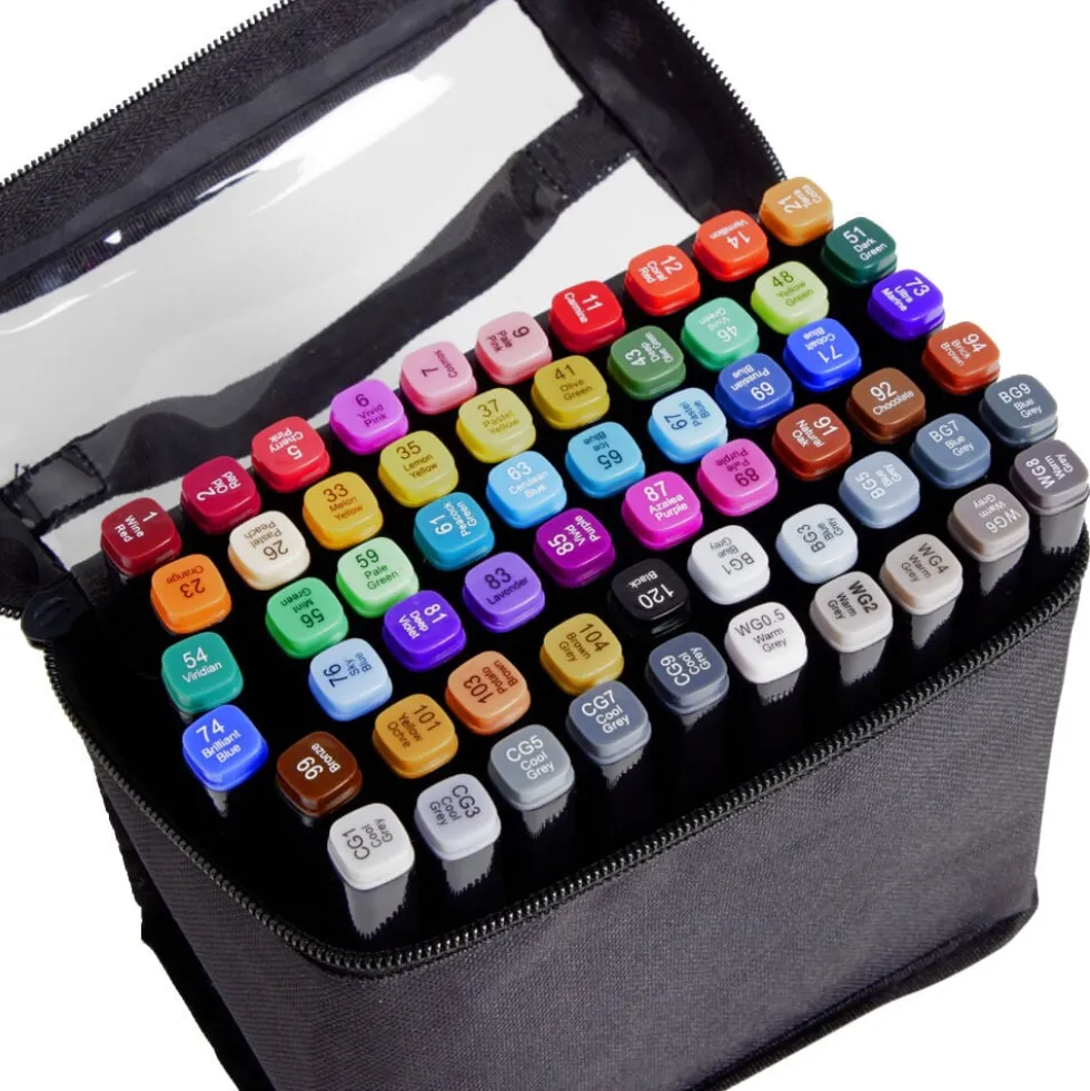 Set créatif avec 60 marqueurs double pointe et 1 trousse