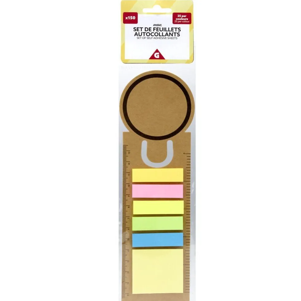 Set de feuillets notes autocollantes x150 tailles et coloris assortis