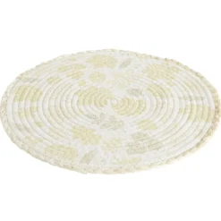 Set de table rond coton motif feuille automne jaune Ø35cm