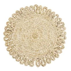 Set de table tressé en feuille de maïs beige Ø35cm