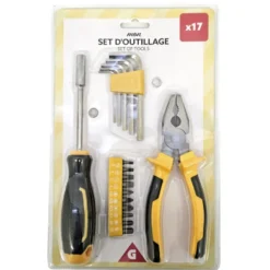 Set d'outillage pour bricolage 17 pièces métal et plastique orange