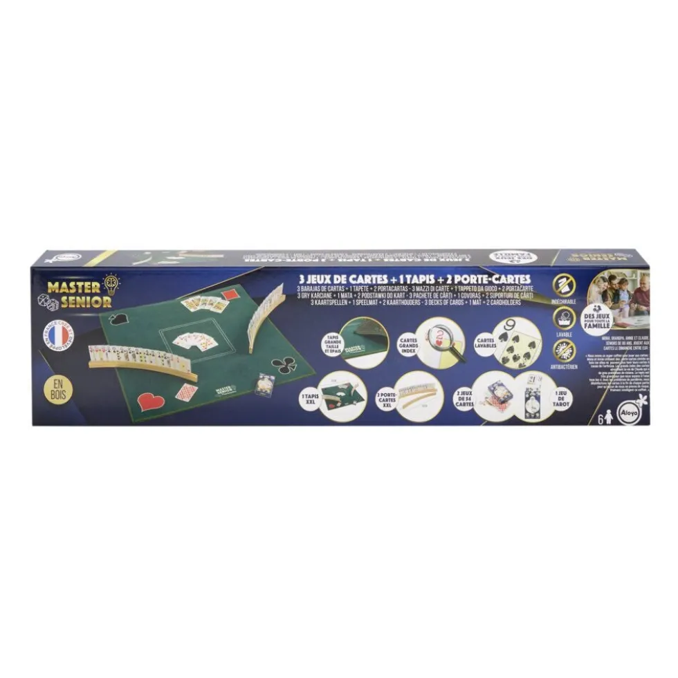 Set jeu de cartes avec 1 tapis 76x76cm 2 porte-cartes en bois et 3 jeux de cartes