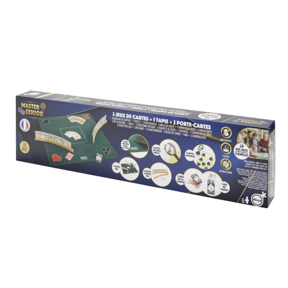 Set jeu de cartes avec 1 tapis 76x76cm 2 porte-cartes en bois et 3 jeux de cartes