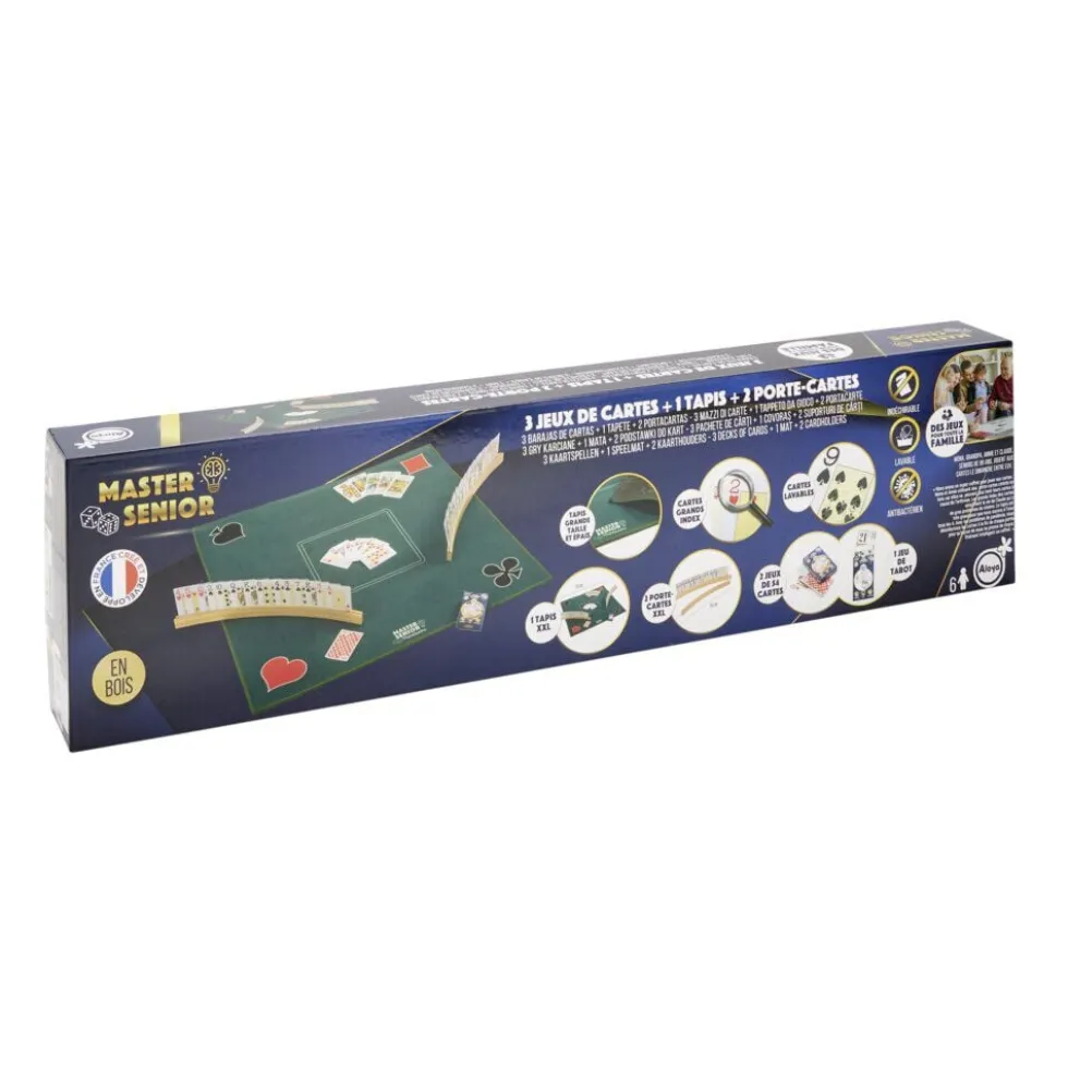 Set jeu de cartes avec 1 tapis 76x76cm 2 porte-cartes en bois et 3 jeux de cartes