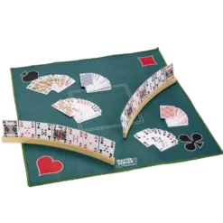 Set jeu de cartes avec 1 tapis 76x76cm 2 porte-cartes en bois et 3 jeux de cartes