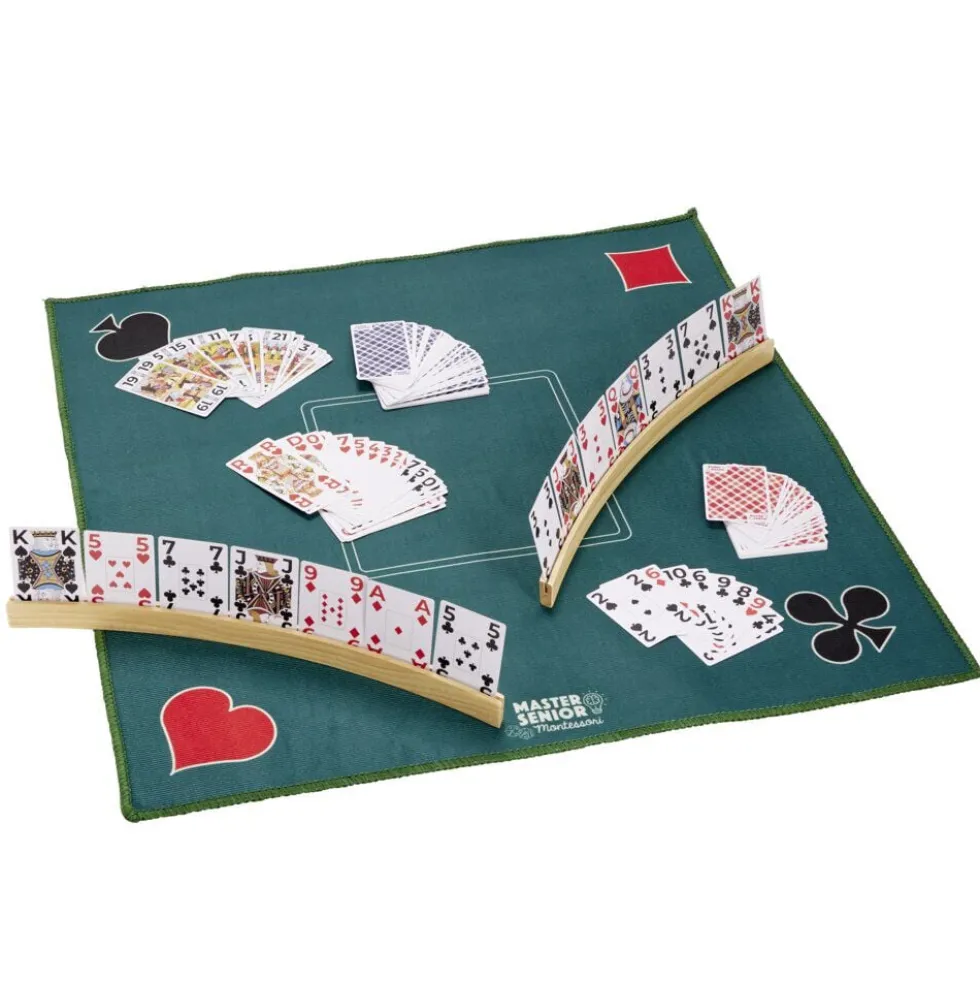 Set jeu de cartes avec 1 tapis 76x76cm 2 porte-cartes en bois et 3 jeux de cartes